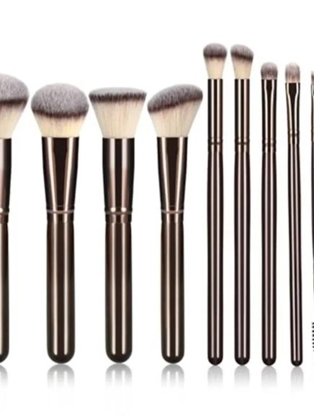 10 Piece Black brown Makeup Brushes Wooden Handle with Soft Synthetic Bristles